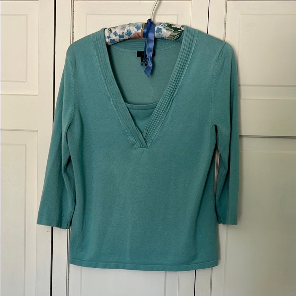East 5th Medium Light Turquoise Ribbed 3/4 Sleeve Knit Top